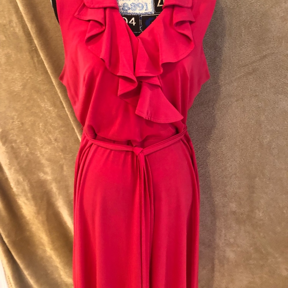 Hot Pink wrap-dress with ruffle detail